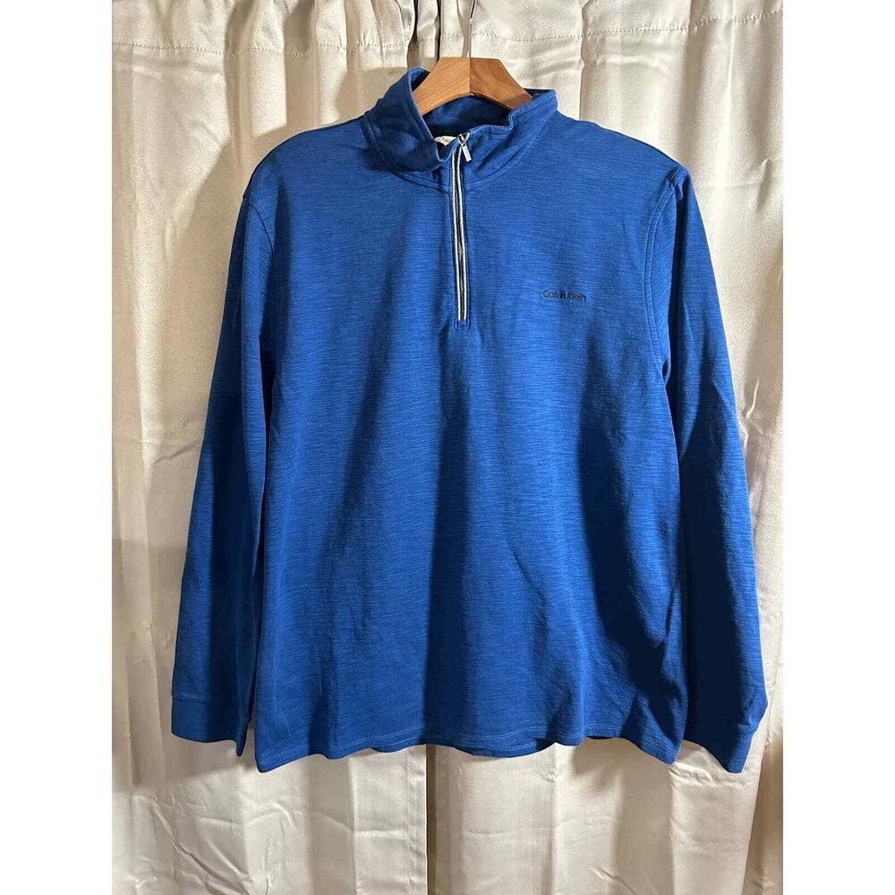 CALVIN KLEIN Blue Quarter Zip 1/4 Mens Cotton Pullover Outerwear Outdoors XXL